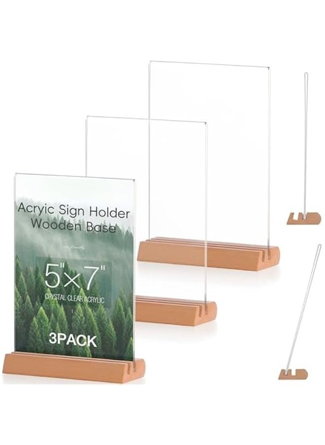 Generic - Acrylic sign holder 5x7,Double Sided T/L Shape Menu Holder with Wooden Base, for Displaying Menus, Signs, and Photos in Restaurants, Offices, and Events - Image 1