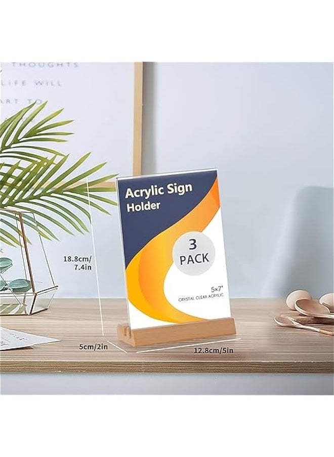 Generic - Acrylic sign holder 5x7,Double Sided T/L Shape Menu Holder with Wooden Base, for Displaying Menus, Signs, and Photos in Restaurants, Offices, and Events - Image 1