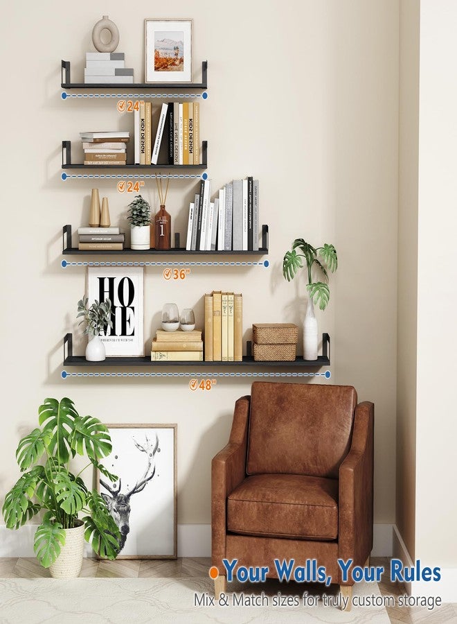 Harwaya Wall Bookshelf, 24 Inch Floating Shelves for Wall Set of 3, 8 Inches Deep Hanging Book Shelves for Living Room Bedroom Office Decor Closet Storage (Black) - Image 5