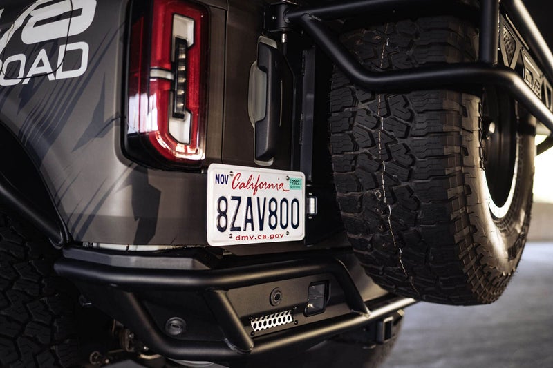 DV8 Offroad Rear License Plate Relocation Bracket for 2021-2026 Ford Bronco | Bolts to OEM Tire Carrier & Corner Bolts | Compatible with Aftermarket Rear Bumper | Quick & Easy Installation - Image 4