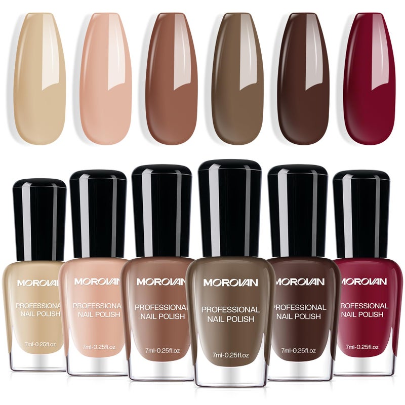 Morovan Brown Nail Polish Set: Winter Nude Dark Chocolate Nail Polish Kit Regular Air Quick Dry Autumn Fingernail Polish Pack for Women Nail Art Christmas Gift Holiday Party - Image 1