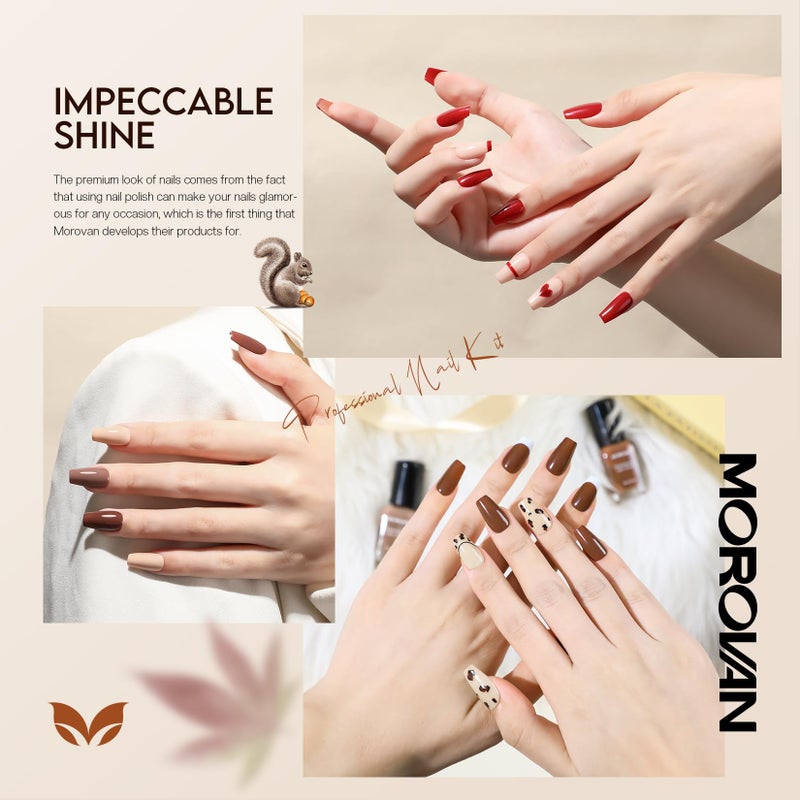 Morovan Brown Nail Polish Set: Winter Nude Dark Chocolate Nail Polish Kit Regular Air Quick Dry Autumn Fingernail Polish Pack for Women Nail Art Christmas Gift Holiday Party - Image 2