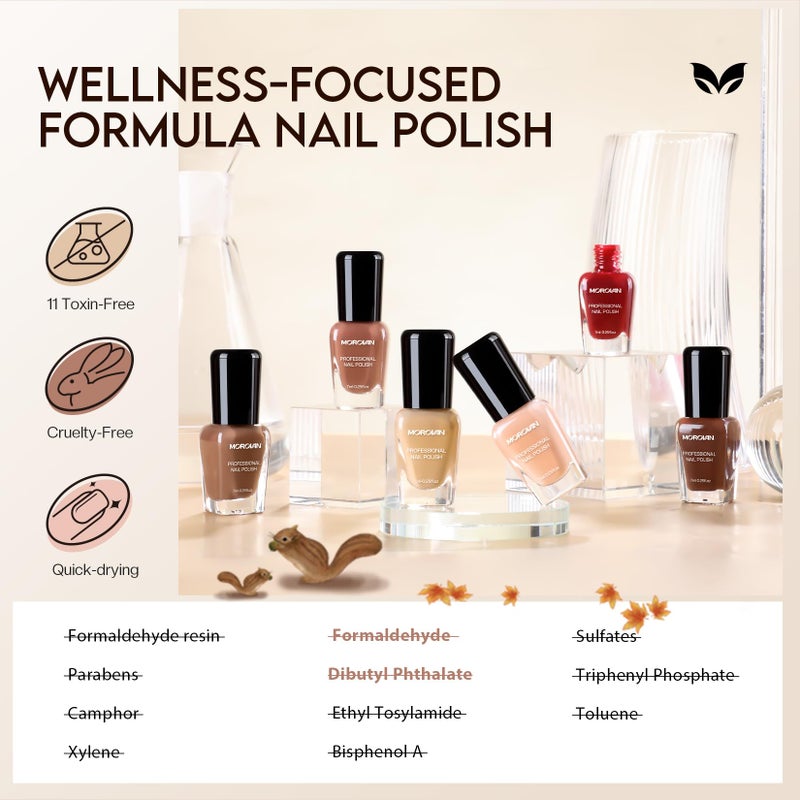 Morovan Brown Nail Polish Set: Winter Nude Dark Chocolate Nail Polish Kit Regular Air Quick Dry Autumn Fingernail Polish Pack for Women Nail Art Christmas Gift Holiday Party - Image 5