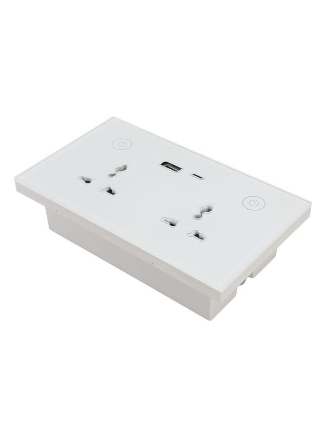 BUY4LESS Smart WiFi Wall Socket – 2 Gang (White) | Tempered Glass Panel, Universal Outlet, USB + Type-C Fast Charging, Smart Life/Tuya App Control - Image 2