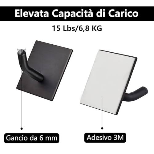 FOMANSH Heavy Duty Adhesive Hooks, Stick on Wall Adhesive Hangers, Strong Stainless Steel Holder, Self Adhesive Hooks for Kitchen Bathroom Home Door Towel Coat Key Robe 4 Packs Black - Image 4