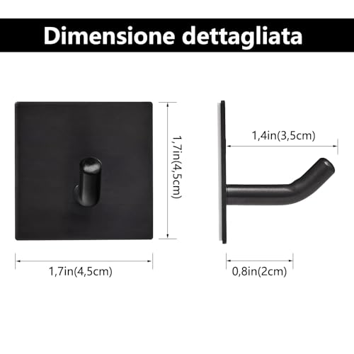 FOMANSH Heavy Duty Adhesive Hooks, Stick on Wall Adhesive Hangers, Strong Stainless Steel Holder, Self Adhesive Hooks for Kitchen Bathroom Home Door Towel Coat Key Robe 4 Packs Black - Image 5