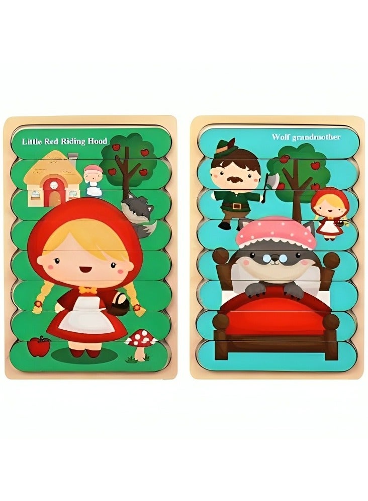 لغز خشبي ثلاثي الأبعاد بتصميم مزدوج للأطفال الصغار، أدوات دعم التعليم المبكر للآباء والمعلمين، لعبة مونتيسوري صممت لتنمية المهارات الحسية والحركية، هدية رائعة للأطفال (نمط ذات الرداء الأحمر) - Image 1