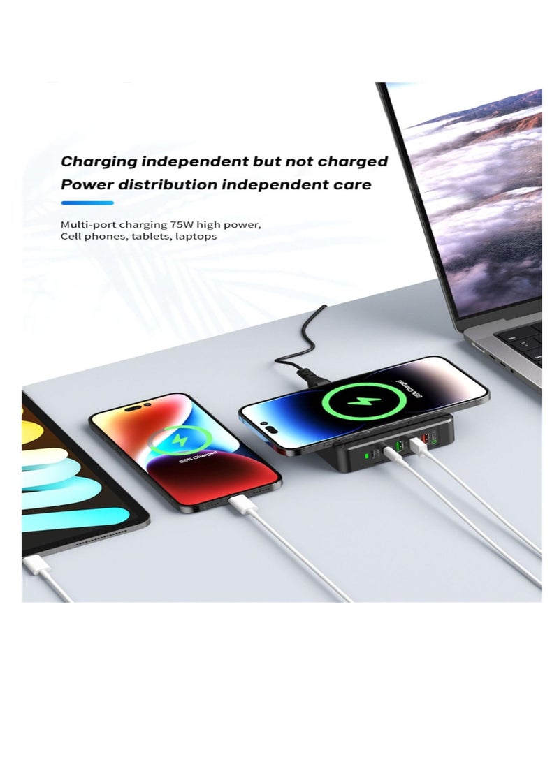 إكسفور محطة شحن USB ذكية متعددة المنافذ 75W ، محطة شحن لاسلكية HUB ، محطة شحن USB C المحمولة ، محطة شحن الكمبيوتر المحمول QC3.0 Type C PD محطة شحن الهاتف المحمول - Image 3