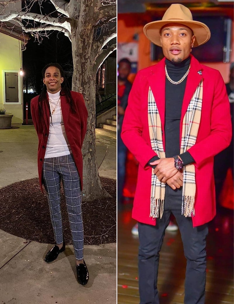 Springrain Men's Wool Blend Pea Coat Notched Collar Single Breasted Overcoat Warm Winter Trench Coat(Red-M) - Image 4