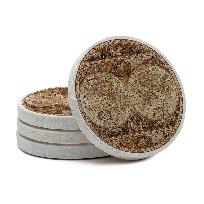 Thirstystone Old World Passages Natural Sandstone Coaster 4 Pack Eco-Friendly, Absorbent, Easily Wipes Clean - Image 1