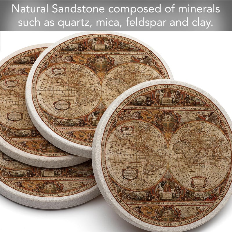 Thirstystone Old World Passages Natural Sandstone Coaster 4 Pack Eco-Friendly, Absorbent, Easily Wipes Clean - Image 2