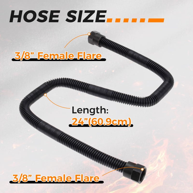 DRELD 24" Non-Whistle Flexible Flex Gas Line with 3/8" Male Flare x 1/2" Male NPT Fitting, 3/8" Male Flare x 1/2" Female NPT Fitting for Natural Gas or Liquid Propane Fire Pit and Fireplace Hose - Image 2