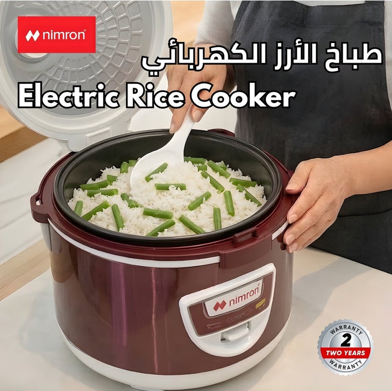 نيمرون قدر أرز كهربائي 1.8 لتر 700 واط، وعاء داخلي غير لاصق، طهي بضغطة واحدة، وظيفة الحفاظ على الحرارة تلقائيًا، قدر أرز كهربائي مع صينية تبخير، كوب قياس ومعلقة – سعة 10 أكواب - Image 2