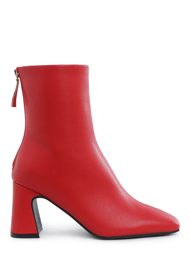 London Rag Faux Leather Square Toe Ankle Boots in Red