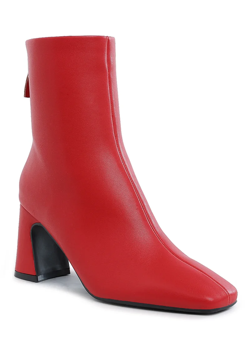 London Rag Faux Leather Square Toe Ankle Boots in Red