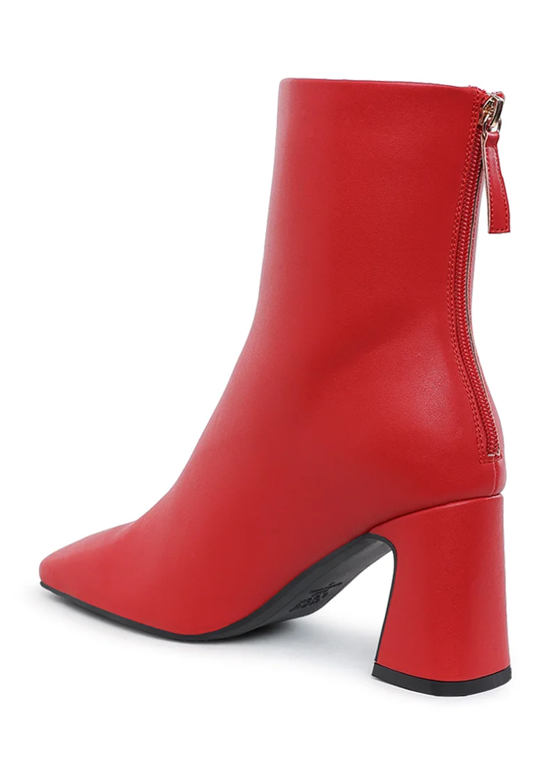 London Rag Faux Leather Square Toe Ankle Boots in Red