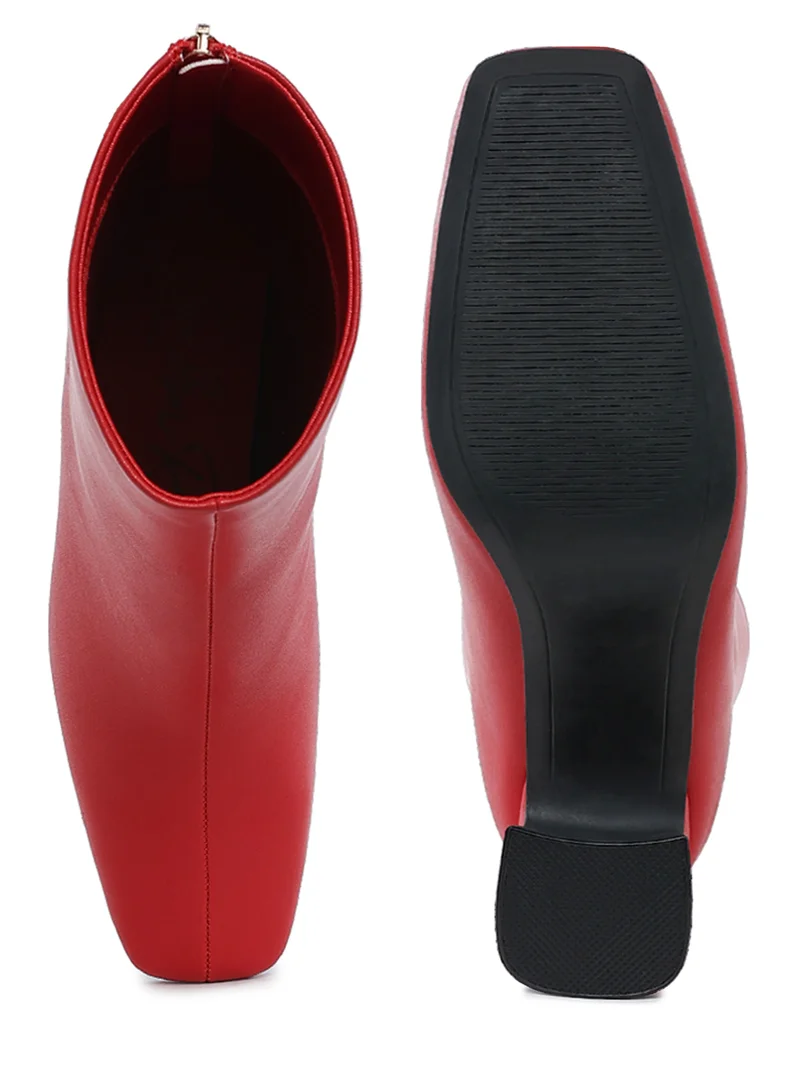 London Rag Faux Leather Square Toe Ankle Boots in Red