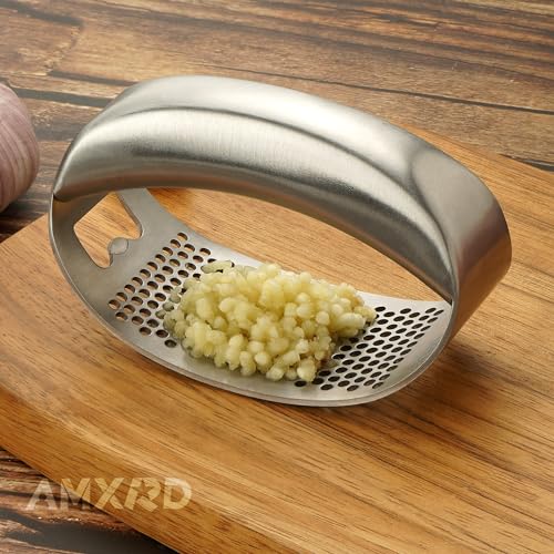 AMXRD Garlic Press Rocker & Silicone Peeler, Stainless Steel Garlic Mincer Crusher Squeezer Kitchen Tool - Image 5