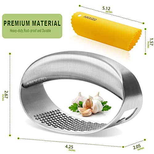AMXRD Garlic Press Rocker & Silicone Peeler, Stainless Steel Garlic Mincer Crusher Squeezer Kitchen Tool - Image 2