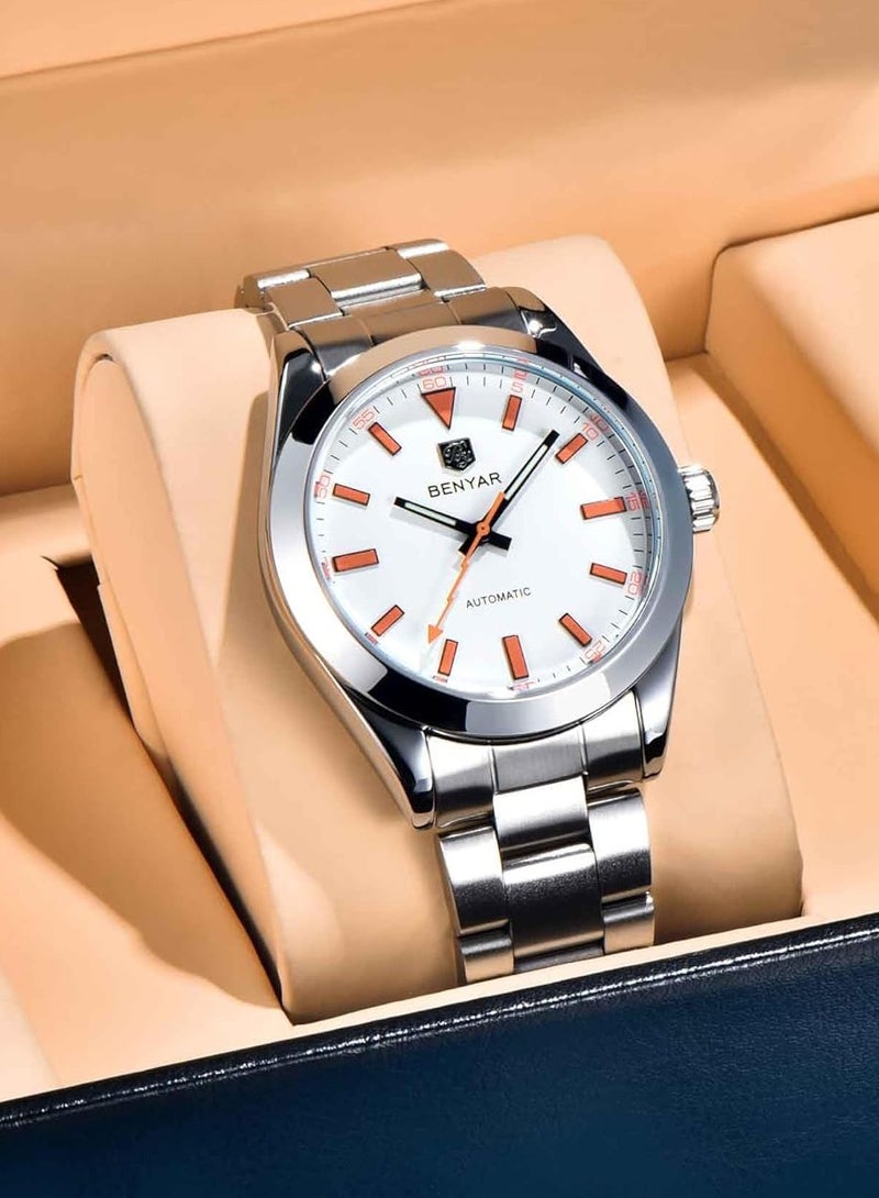 BENYAR New Men's Mechanical Automatic Watches, Luminous Hands, Daily Waterproof, Stainless Steel Strap, Men's Business Watch - Image 1
