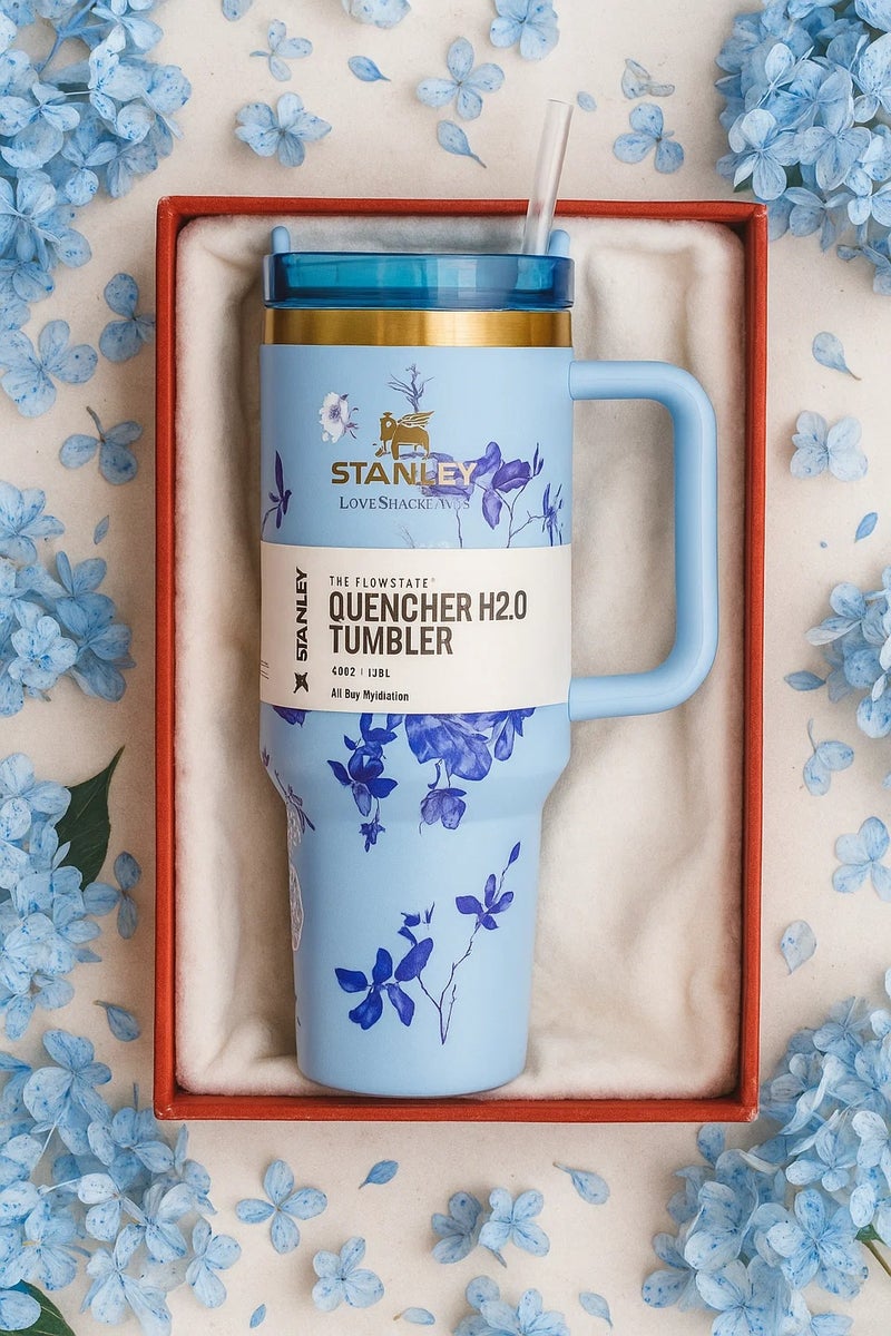 ستانلي كوب ستانلي الأصلي، كوب ستانلي مختوم، كوب ستانلي سعة 40 أونصة مزود بقشة ومقبض، كوب معزول بغطاء، كوب قهوة من الفولاذ المقاوم للصدأ بحالة تدفق H2.0 للمشروبات المثلجة الساخنة، كوب سفر بمقبض - Image 1