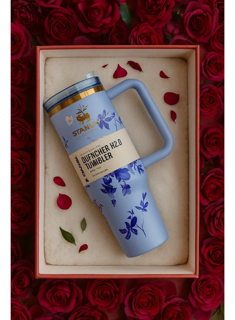 ستانلي كوب ستانلي الأصلي، كوب ستانلي مختوم، كوب ستانلي سعة 40 أونصة مزود بقشة ومقبض، كوب معزول بغطاء، كوب قهوة من الفولاذ المقاوم للصدأ بحالة تدفق H2.0 للمشروبات المثلجة الساخنة، كوب سفر بمقبض - Image 2