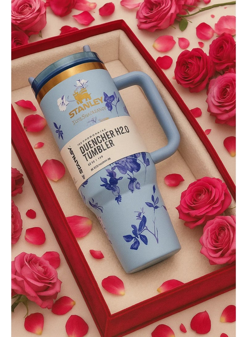 ستانلي كوب ستانلي الأصلي، كوب ستانلي مختوم، كوب ستانلي سعة 40 أونصة مزود بقشة ومقبض، كوب معزول بغطاء، كوب قهوة من الفولاذ المقاوم للصدأ بحالة تدفق H2.0 للمشروبات المثلجة الساخنة، كوب سفر بمقبض - Image 3