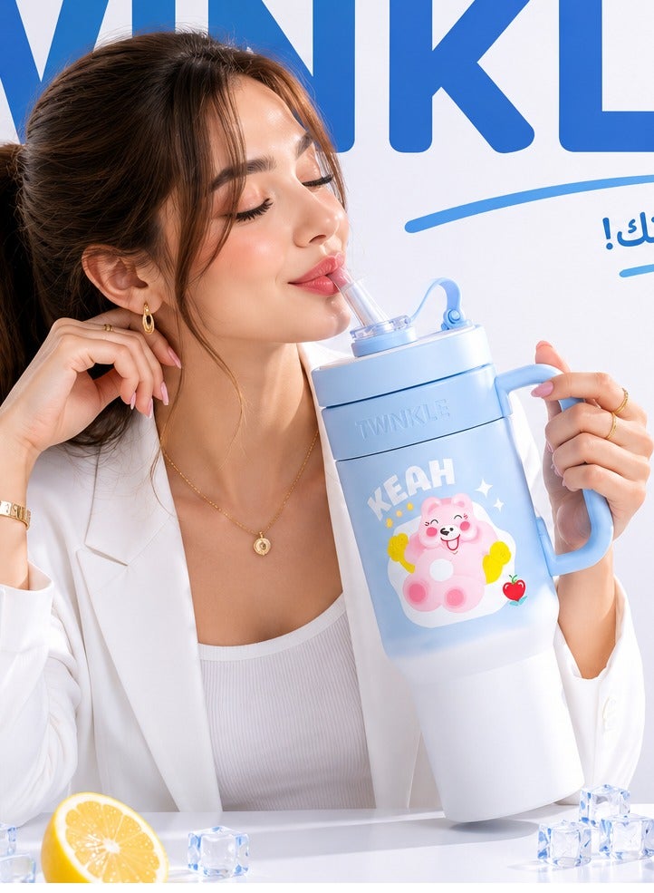 توينكل مج توينكل الحراري ، كوب مختوم 304 ، كوب سعة 40 أونصة ، 1.18 ليتر مع غطاء مانع للتسريب ومقبض، كوب معزول ، كوب قهوة من الفولاذ المقاوم للصدأ بحالة تدفق H2.0 لمشروبات المنزل الساخنة، كوب سفر بمقبض - Image 1