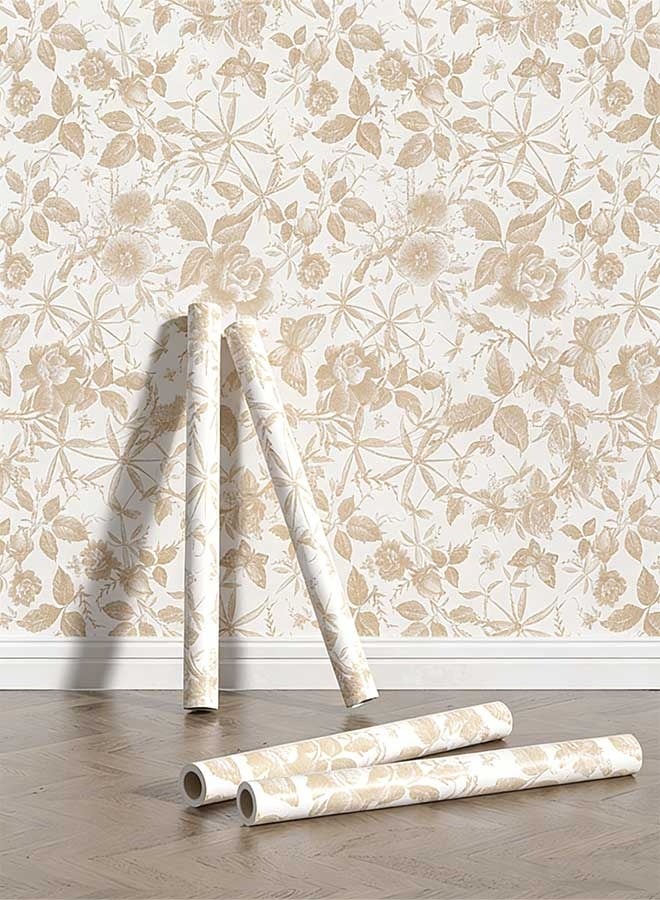 RAWAID Champagne Gold Floral Peel and Stick Wallpaper - 17.3" x 118" Removable Self-Adhesive Waterproof Vintage Flower & Butterfly Design PVC Wallpaper for Bedroom, Living Room, Cabinets, Home Decor - Image 2
