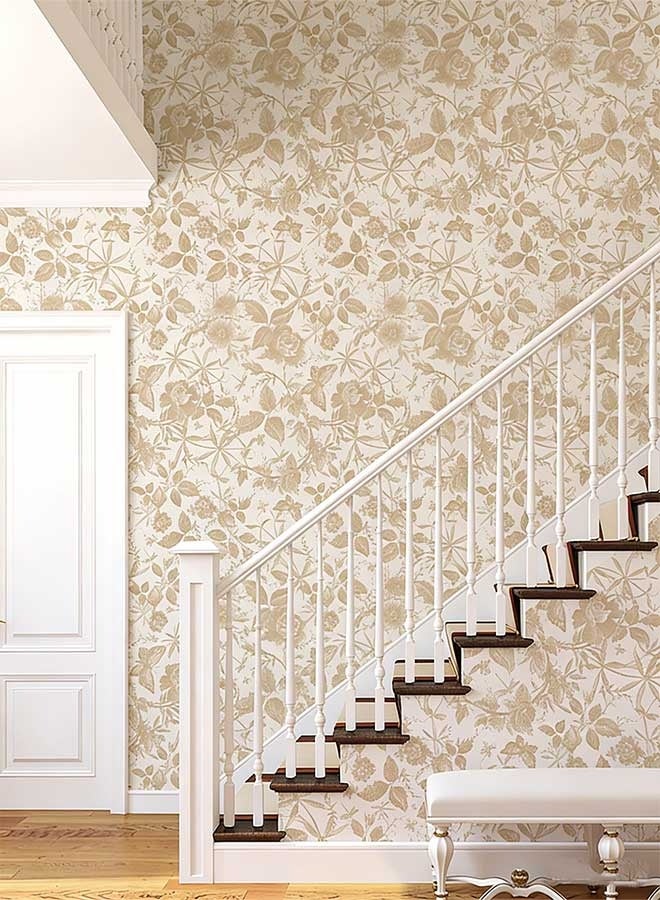 RAWAID Champagne Gold Floral Peel and Stick Wallpaper - 17.3" x 118" Removable Self-Adhesive Waterproof Vintage Flower & Butterfly Design PVC Wallpaper for Bedroom, Living Room, Cabinets, Home Decor - Image 4