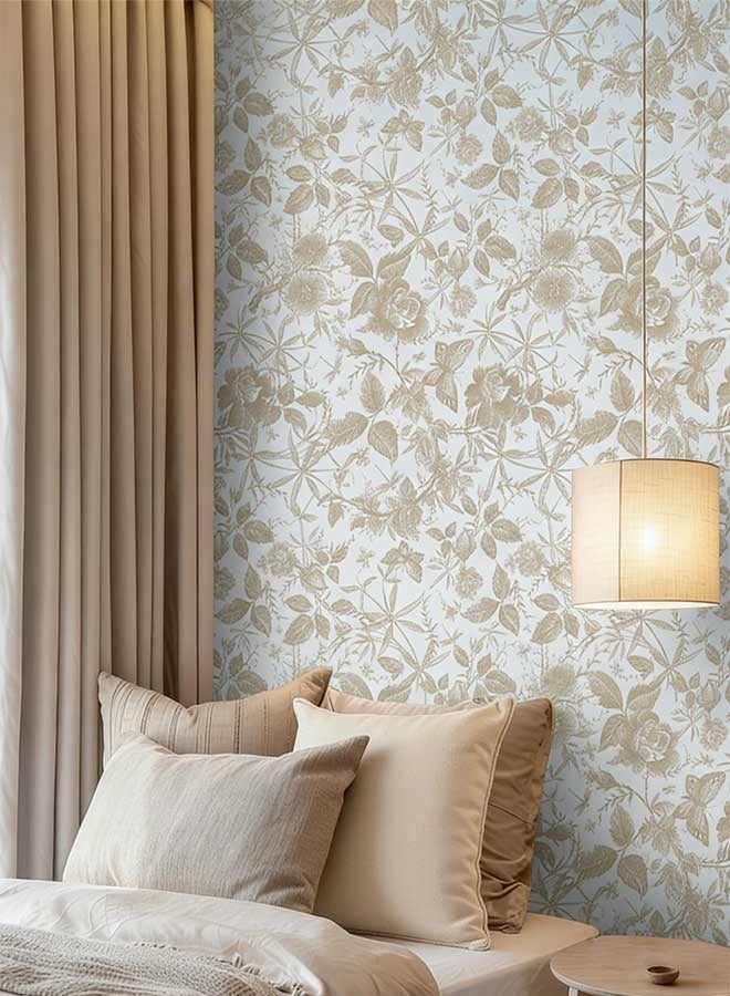 RAWAID Champagne Gold Floral Peel and Stick Wallpaper - 17.3" x 118" Removable Self-Adhesive Waterproof Vintage Flower & Butterfly Design PVC Wallpaper for Bedroom, Living Room, Cabinets, Home Decor - Image 3