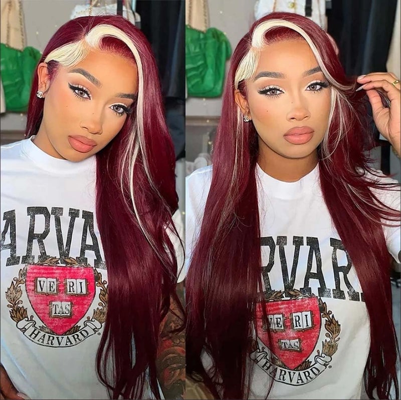 Melody Silver Red Mixed Color Ombre Synthetic Lace Front Wigs Natural Wave Heat Resistant Fiber Hair for Women 24
