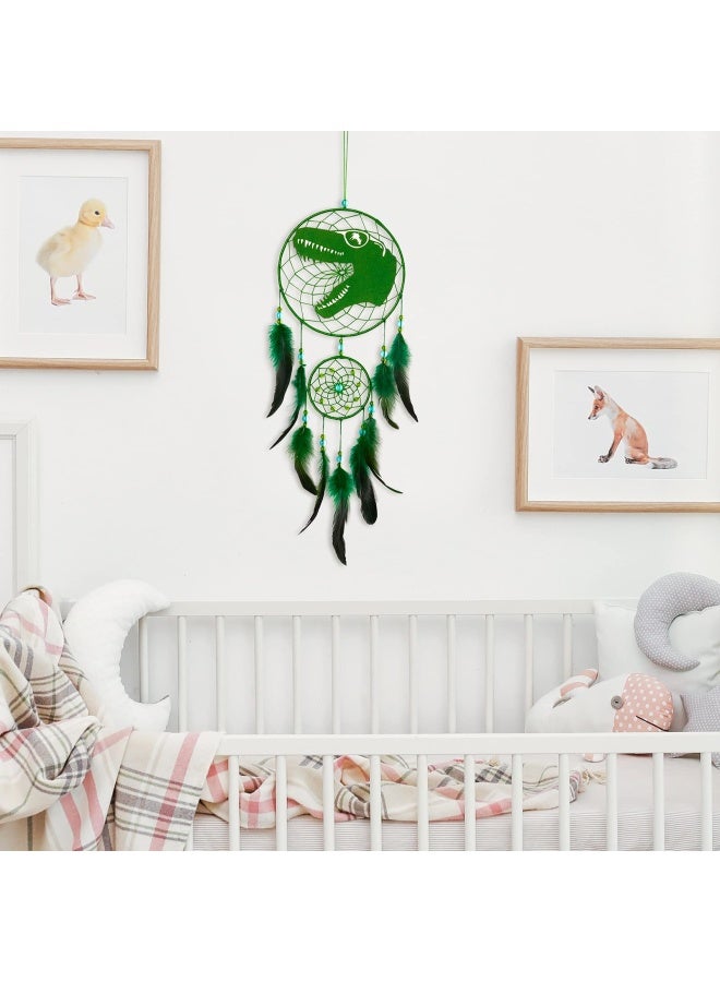 Basumee Dinosaur Dream Catcher For Kids Feather Dream Catchers Handmade Home Décor Wall Hanging With Double Ring For Nursery Bedroom Boy Birthday Gi Feet - Image 3