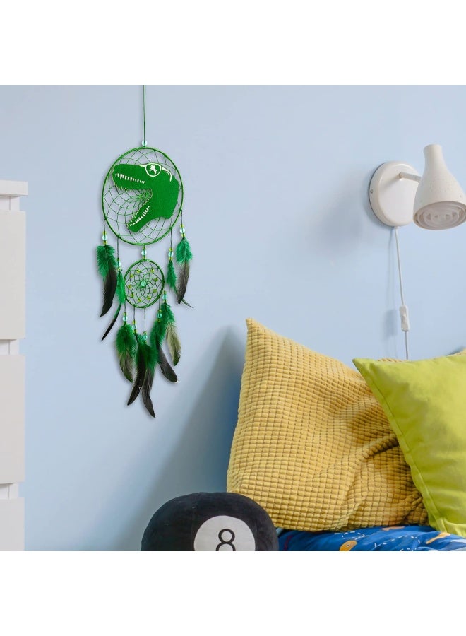 Basumee Dinosaur Dream Catcher For Kids Feather Dream Catchers Handmade Home Décor Wall Hanging With Double Ring For Nursery Bedroom Boy Birthday Gi Feet - Image 2