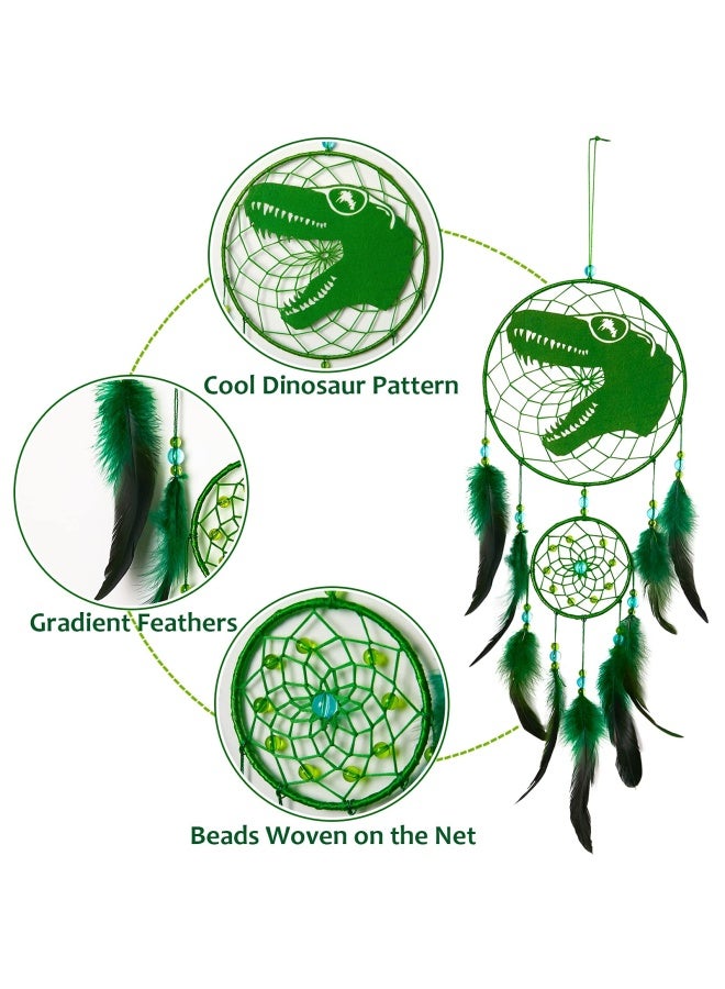 Basumee Dinosaur Dream Catcher For Kids Feather Dream Catchers Handmade Home Décor Wall Hanging With Double Ring For Nursery Bedroom Boy Birthday Gi Feet - Image 5