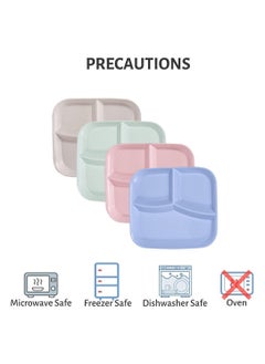Dinner Plates, Unbreakable Divided Plates, 3 Sections Portion, Control Diet Plate Tray with compartments, Plastic Dinner Set Reusable Dishes Set