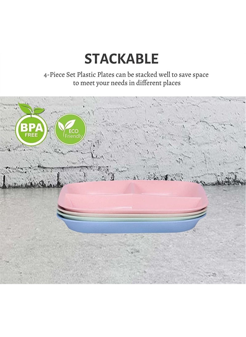 SYOSI - Dinner Plates, Unbreakable Divided Plates, 3 Sections Portion, Control Diet Plate Tray with compartments, Plastic Dinner Set Reusable Dishes Set - Image 1