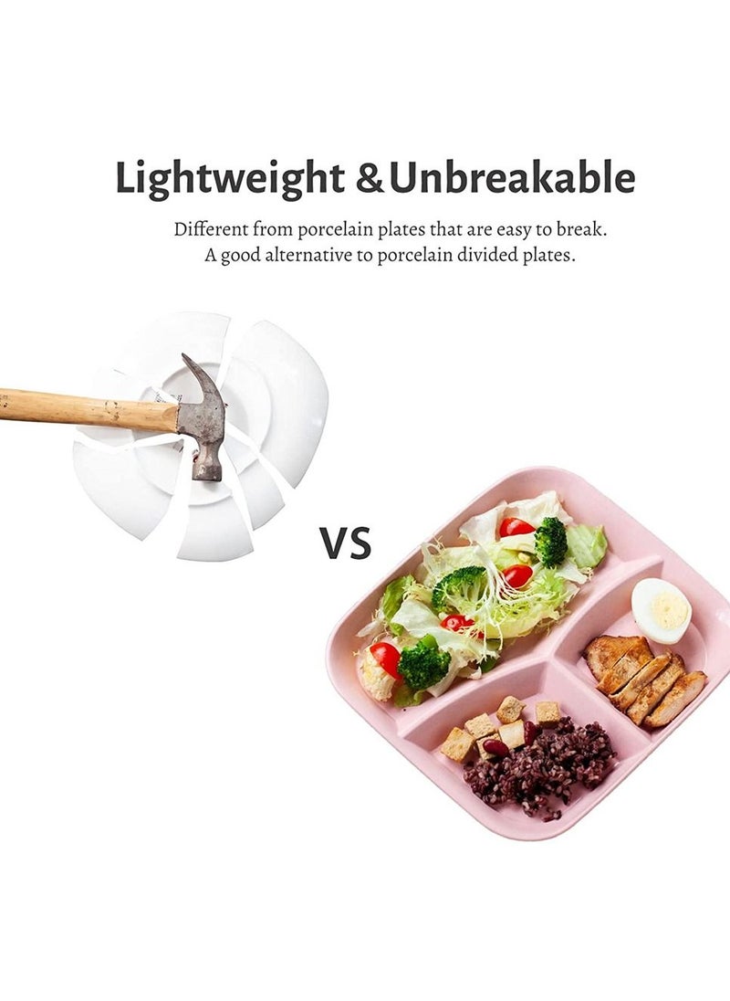 SYOSI - Dinner Plates, Unbreakable Divided Plates, 3 Sections Portion, Control Diet Plate Tray with compartments, Plastic Dinner Set Reusable Dishes Set - Image 1