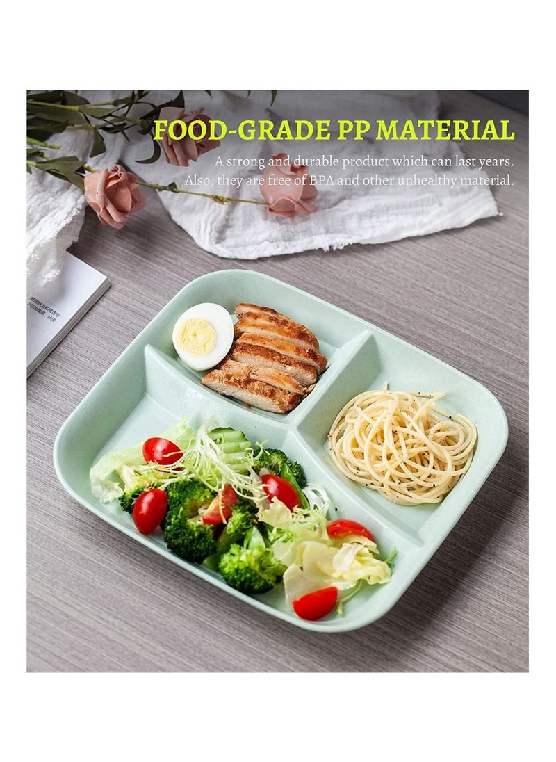 SYOSI - Dinner Plates, Unbreakable Divided Plates, 3 Sections Portion, Control Diet Plate Tray with compartments, Plastic Dinner Set Reusable Dishes Set - Image 1