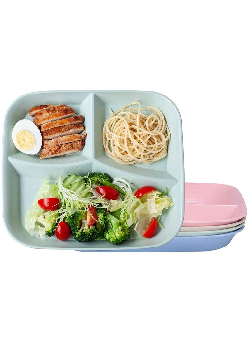 SYOSI - Dinner Plates, Unbreakable Divided Plates, 3 Sections Portion, Control Diet Plate Tray with compartments, Plastic Dinner Set Reusable Dishes Set - Image 1