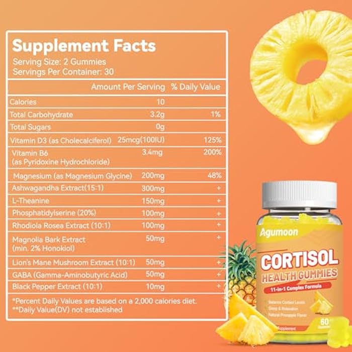 Agumoon Cortisol Gummies for Women, Cortisol Supplements with Ashwagandha, Magnesium, L-theanine, for Relaxation and Mood Support - 60 Gummies - Image 2