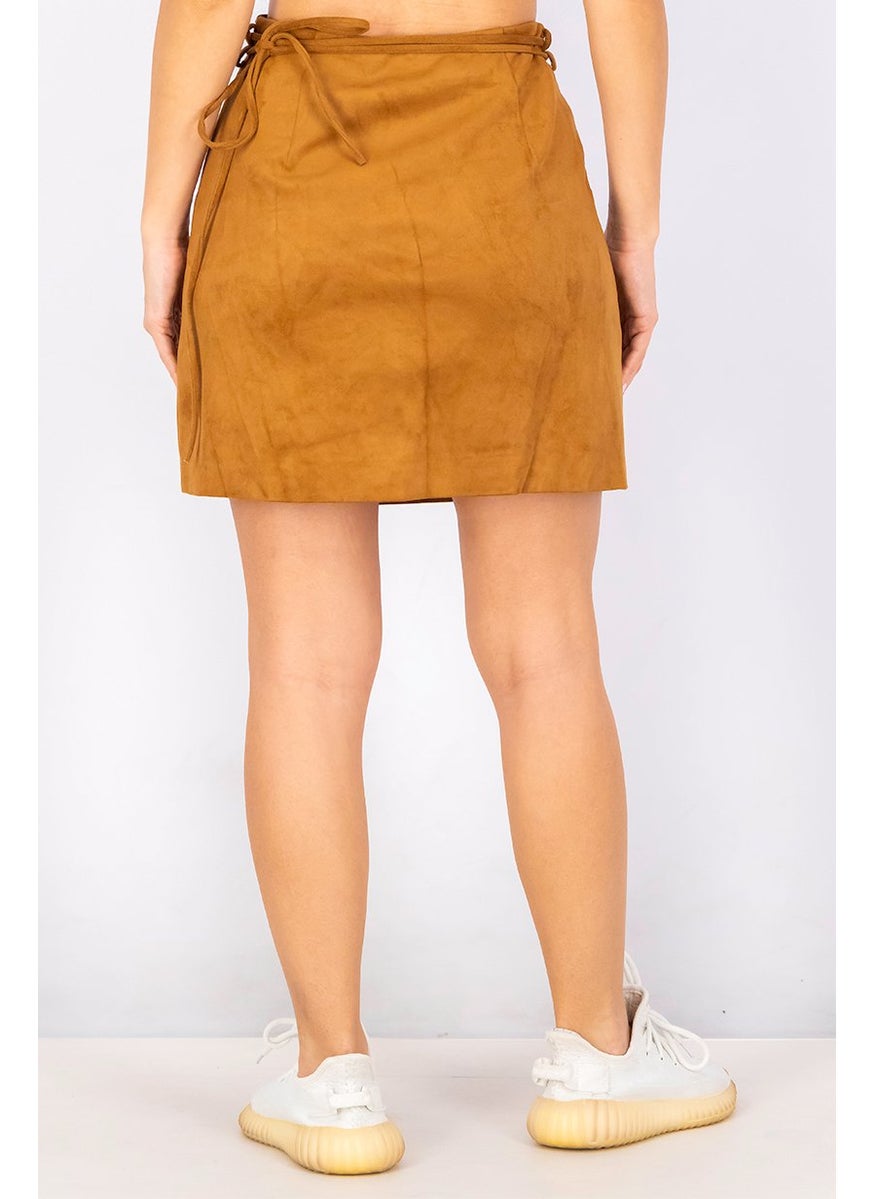 VERO MODA - Women Solid Velvet Mini Skirt, Brown - Image 1