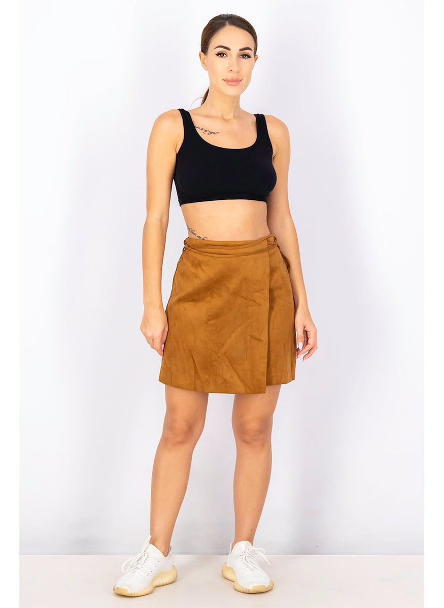 VERO MODA - Women Solid Velvet Mini Skirt, Brown - Image 1