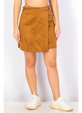Women Solid Velvet Mini Skirt, Brown