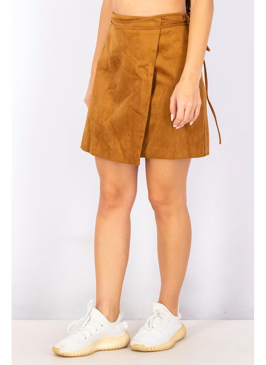 VERO MODA - Women Solid Velvet Mini Skirt, Brown - Image 1