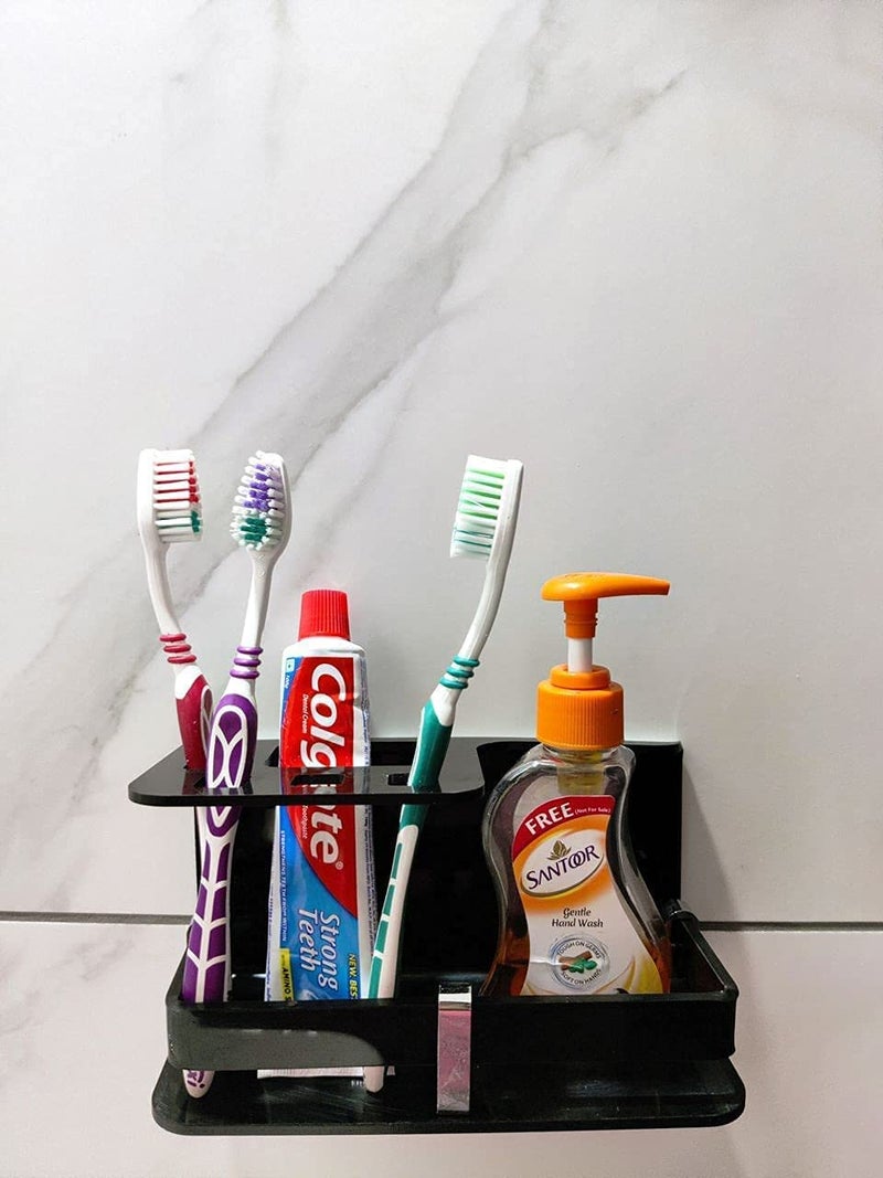 ZICOTO Wall Mount Wall Mounted self Adhesive Acrylic Tooth Brush Holder Toothpaste Holder Stand Tumbler Holder Toothpaste for Bathroom Stand Organizer SENITIZER Black - Image 2