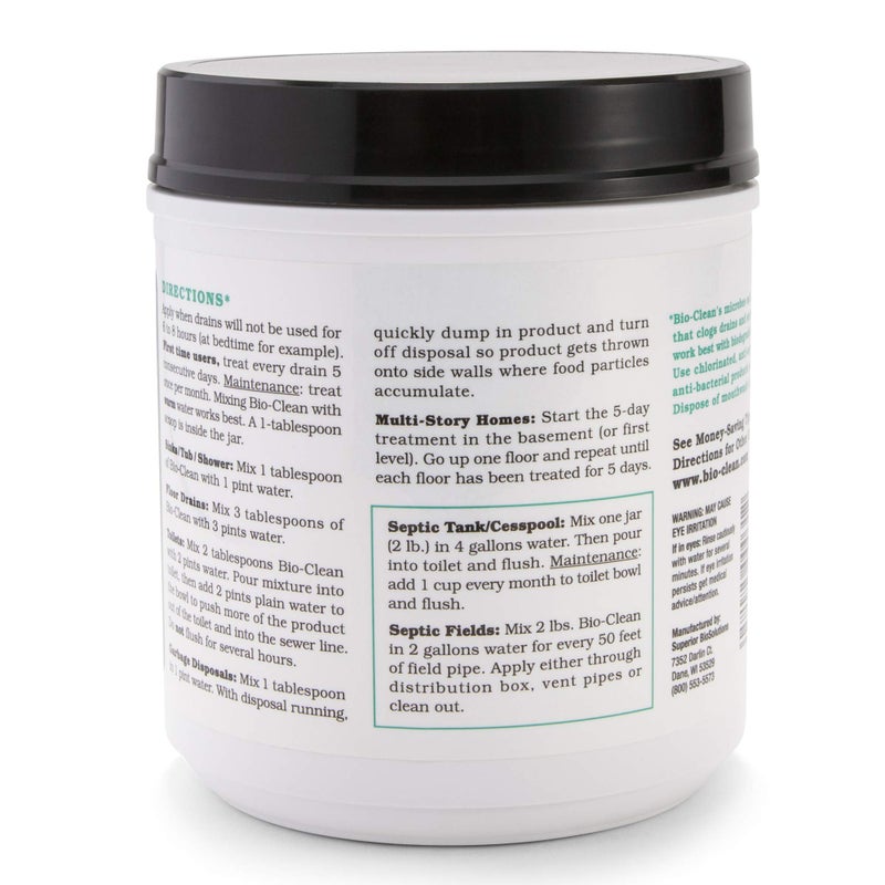 BioClean Bio-Clean Drain Septic 2# Can Cleans Drains- Septic Tanks - Grease Traps All Natural and 100% Guaranteed No Caustic Chemicals! Removes fats oil and grease, completely cleans your system. - Image 2