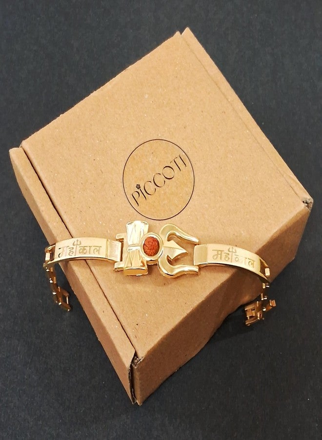 PICCOTI Gold Plated Mahakaal Bracelet with Rudraksha | Stylish and Trendy Bracelet for Boys & Girls | 18 cm - Image 5
