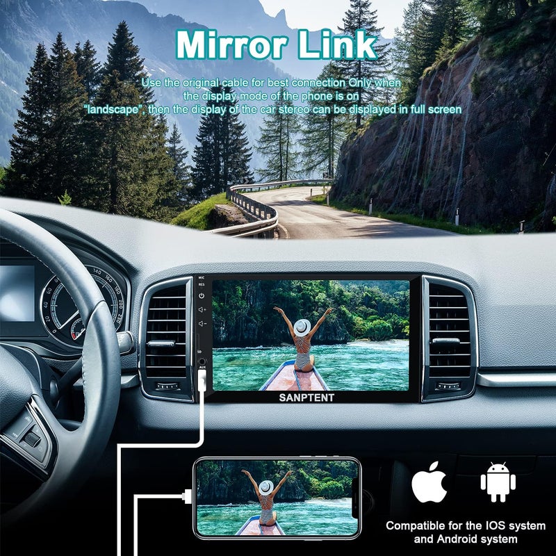 SANPTENT Double Din Car Stereo Radio with 7 Inch Touchscreen, Apple Carplay, Android Auto, Bluetooth, and Backup Camera - Image 3