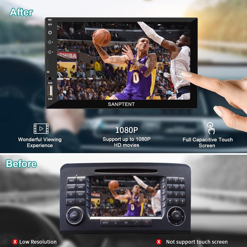 SANPTENT Double Din Car Stereo Radio with 7 Inch Touchscreen, Apple Carplay, Android Auto, Bluetooth, and Backup Camera - Image 4